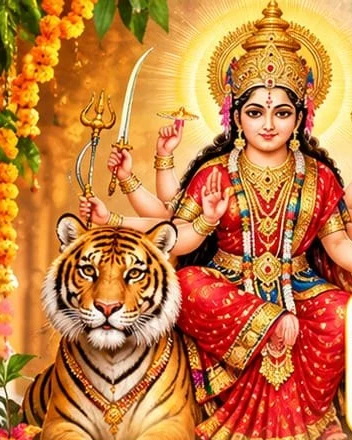 Maa Durga seated on her lion, Navratri 2026